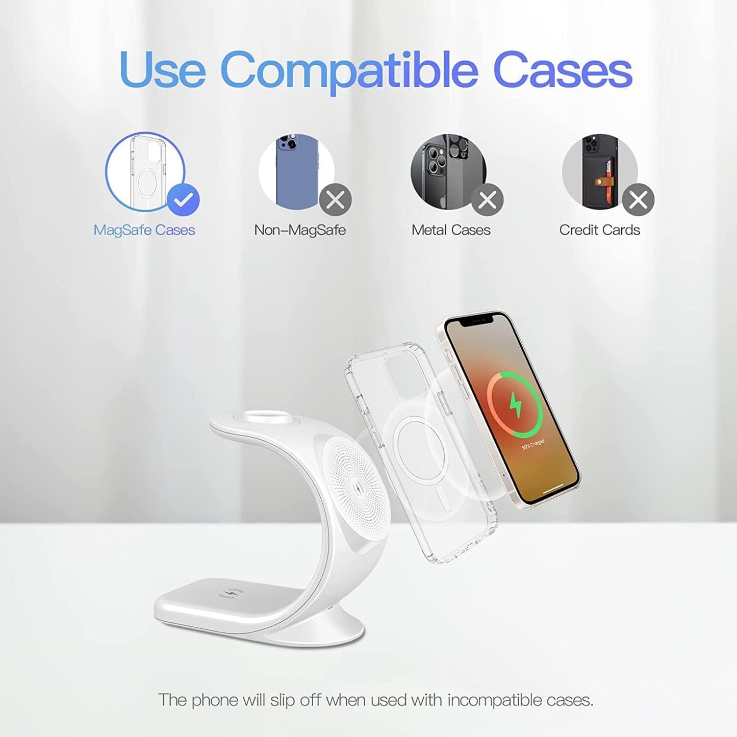 KIYOSAKI Magneitc Wireless Charger, 3 in 1 Wireless Charging Station, Charging Dock for AirPods, Watch Stand for Apple Watch, Qi Fast Charging Stand for iPhone 14/13/12 Series