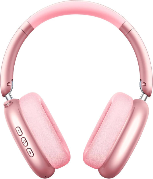 Wentronic Y01 Wireless Over Ear Headphones, Noise Canceling Bluetooth 5.3 Headphones with Microphones,Hi-Res Audio,48H Playtime,Foldable,Breathable Soft Earpads for iOS/Android/Samsung/PC-Pink