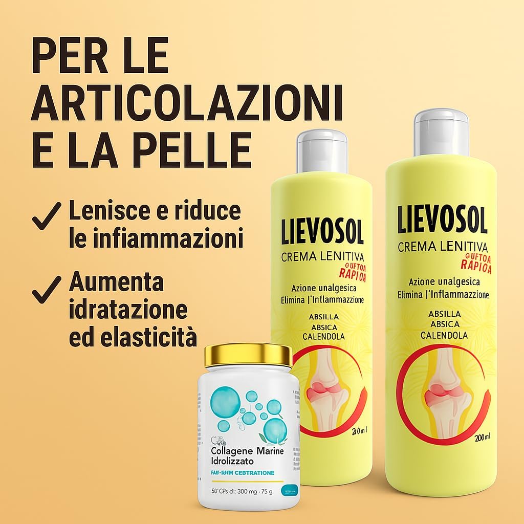Marine Collagen with Hyaluronic Acid and Arnica Cream - Anti-Aging and Soothing Treatment with Lievosol and CL-38 - Deep Hydration, Skin Elasticity, Muscle and Joint Relief - 200ml