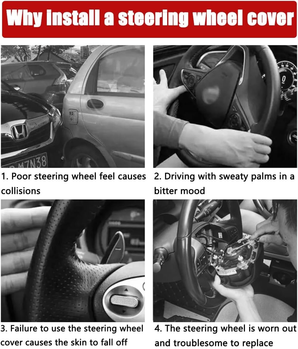 XINLIYA 15 Inch Car Leather Steering Wheel Cover, Automotive Accessories Elastic Breathable Anti-Slip Soft Wheel Protector Fits Men and Women, Suitable for SUVs, Trucks, Vehicles and RVs（Blue）