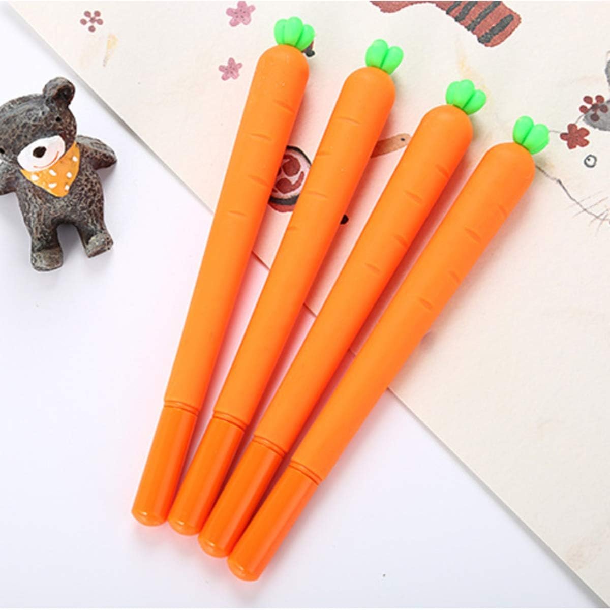 Halloluck 24 Pcs Carrot Gel Ink Pen Cute Silicone Roller Ball Pen for Office School Supplies, Kids Drawing Pen Gifts for School Student Office Kids Play Study Stationery Supplies