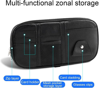 Car Sun Visor Organizer, Sunglass Holder and Storage Pocket, Card Cash Pouch with Multi-Pocket Net Zipper, Case Bag for License Pen Key, Auto Interior Accessories for Truck, SUV, Van (Gray)