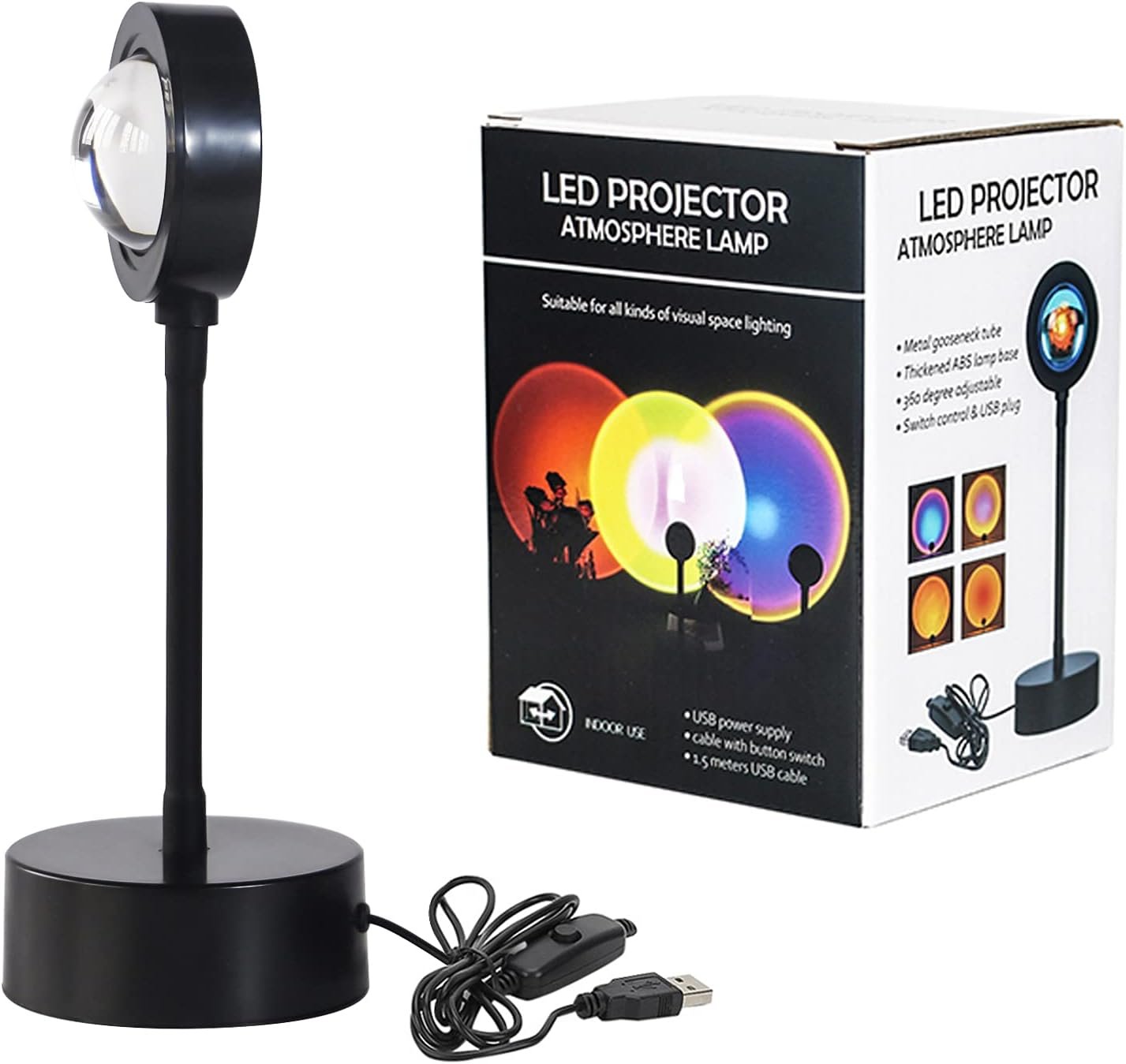 LEKEONE Sunset Projection Lamp Led Light, Romantic Visual Mood Lighting Lamp, 360 Degree Rotation, Modern Floor Stand Night Light for Photo Background Bedroom Home Party (Red)