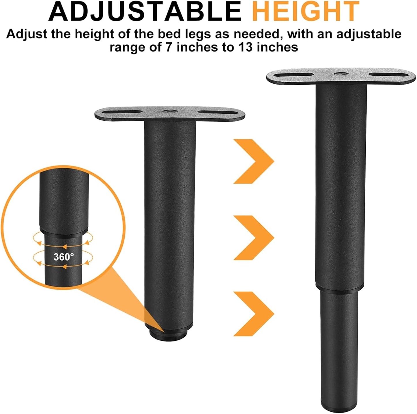 Adjustable Bed Feet 18-33cm, Table Legs, Furniture Feet, Metal T-Shape Furniture Supports, Slatted Support Foot, Adjustable Furniture Feet, Sofa, Bed, Wardrobe