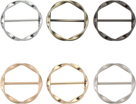 ECSiNG 6PCS T-Shirt Clips Elegant Silk Scarf Ring Clips Neckerchief Buckle Clothes Tie Clips Metal Wrap Holder for Silk Neckerchief Clothing Accessories 6 Colours