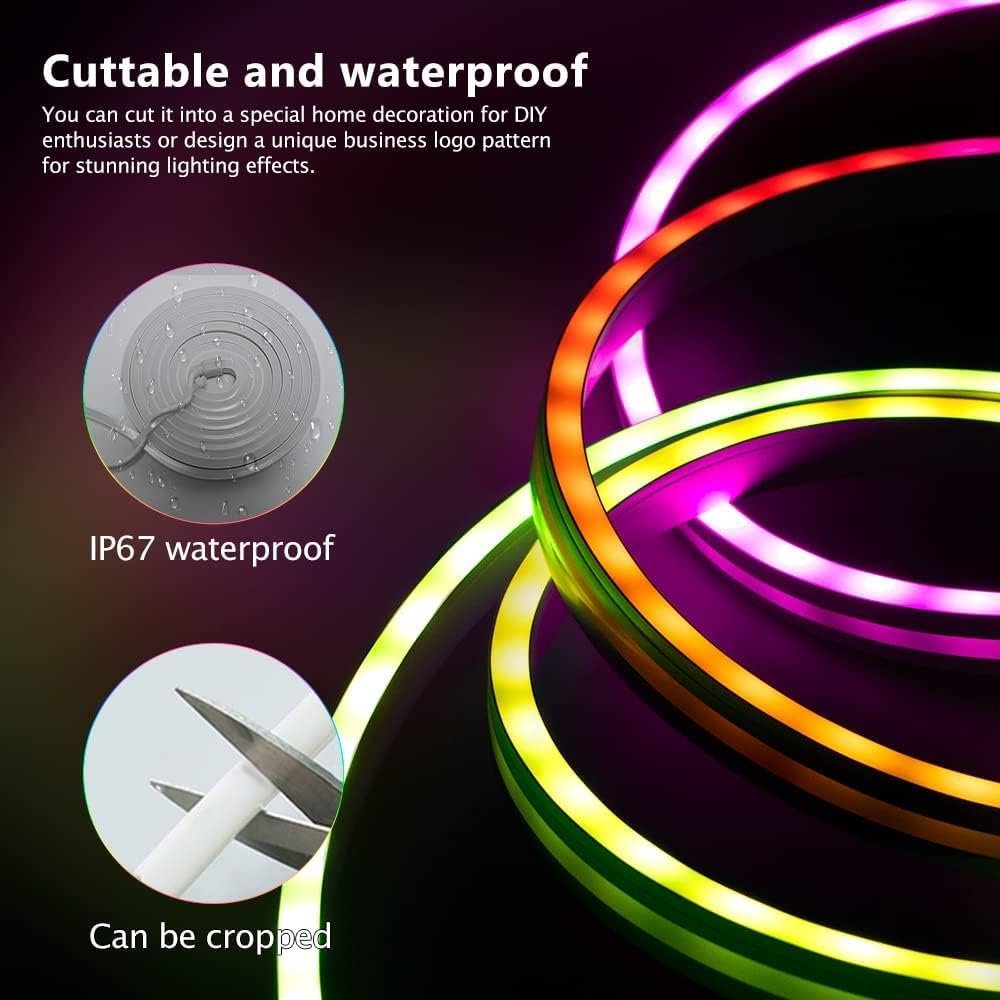 Neon Rope Strip Lights 5m RGBIC Flow LED Lights - Outdoor IP67 Waterproof, Voice Control with Alexa/Google, Music Sync via Built-in Mic, Flexible DIY Design for Bedroom, Gaming Room, Party Decor