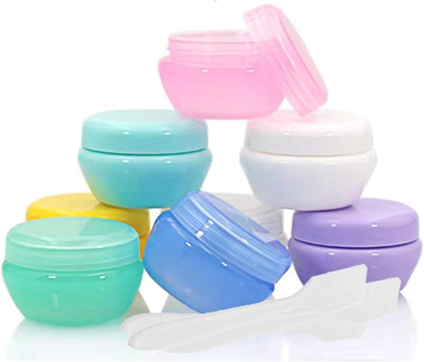HINNASWA Travel Containers, Travel Accessories Bottles Containers for Cosmetic, Makeup, Body & Hand Cream, Lotion, Toiletries, Pink, Green, Blue, White, Yellow, Purple, 12 Piece Set