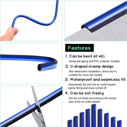 JUSTTOP 20 PCS Car Air Conditioner Decoration Strip, Bendable PVC Trim Strip Line, Shiny Blue, Universal Fit