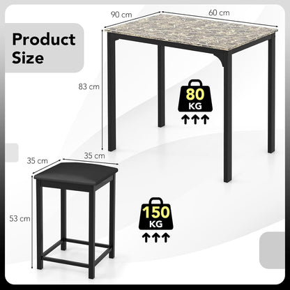 Giantex 3PCs Dining Table & Chairs Set, Modern Kitchen Table w/Faux Marble Tabletop & 2 Bar Stools, Dining Table Set Counter Height Breakfast Table for Home Hotel Dining Room Kitchen (Rustic Brown)