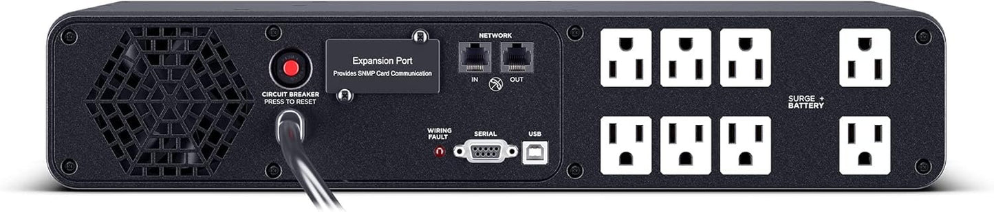 CyberPower CP1500PFCRM2U PFC Sinewave UPS System, 1500VA/1000W, 8 Outlets, AVR, Short Depth 2U Rackmount