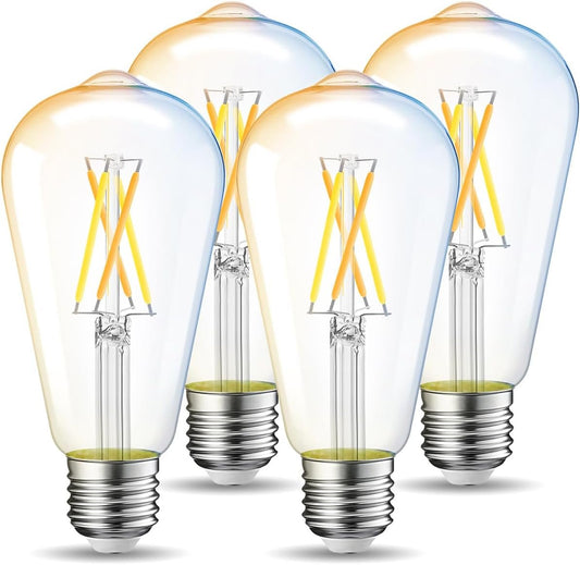 LVWIT Smart Edison LED Light Bulbs, Retro ST64 WiFi Light Bulbs, 800 Lumens 60W Equivalent, Works with Alexa, Google Assistant, Dimmable 2700K-6500K, No Hub Required, 4-Pack