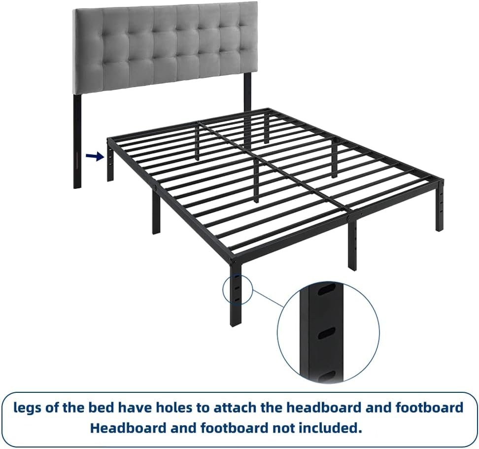 Lennox furniture Full Sturdy Steel Pre-Assembled 14 Slats Metal Platform Bed Frame Support No Box Spring Needed Fast and Easy Assembly