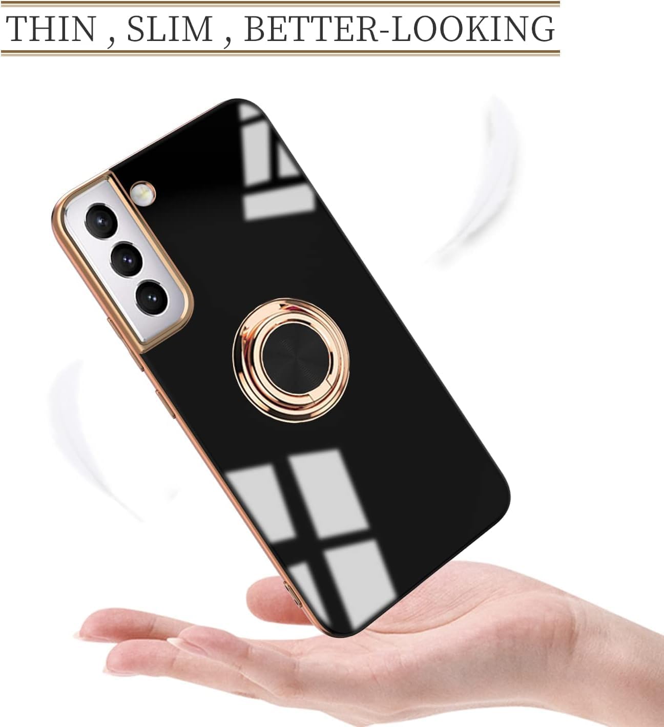 ELEPIK 6D-Stand Series for Samsung Galaxy S22 Plus Case with Ring Holder Kickstand, [Military Grade Drop Protection] Slim Phone Case, Black