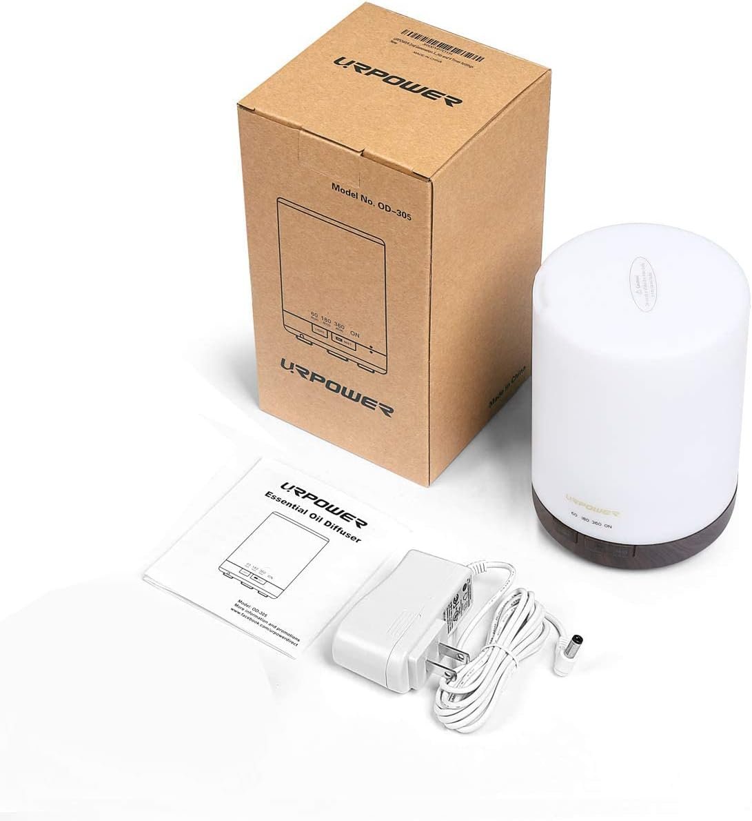 URPOWER 2nd Gen 300ml Aroma Essential Oil Diffuser Night Light Ultrasonic Air Cool Mist Humidifier with AUTO Shut Off and 6-7 Hours Continuous Diffusing and 4 Timer Settings for Home Office Yoga Spa