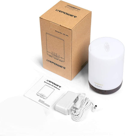 URPOWER 2nd Gen 300ml Aroma Essential Oil Diffuser Night Light Ultrasonic Air Cool Mist Humidifier with AUTO Shut Off and 6-7 Hours Continuous Diffusing and 4 Timer Settings for Home Office Yoga Spa
