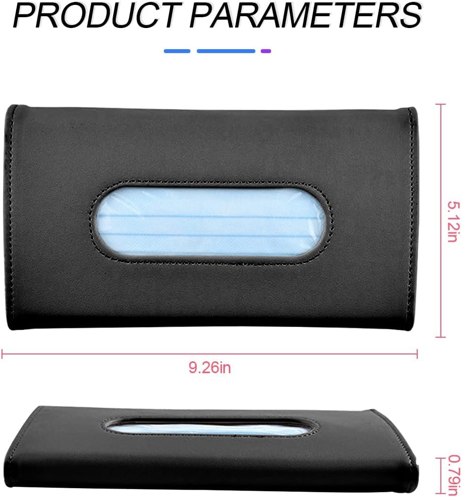 Car Tissue Holder, Sun Visor Napkin Holder, Hanging Paper Towel Case, PU Leather Tissue Box, Universal Auto Leather Visor Tissue Holder for Car Accessories Interior (Black)