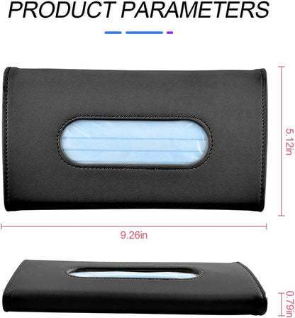 Car Tissue Holder, Sun Visor Napkin Holder, Hanging Paper Towel Case, PU Leather Tissue Box, Universal Auto Leather Visor Tissue Holder for Car Accessories Interior (Black)