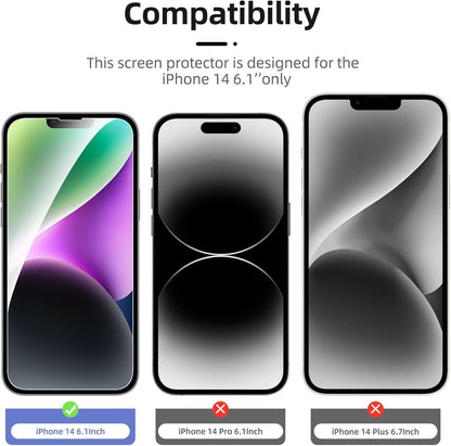 NEW'C 4 Pack, 2 x Glass Screen Protector for iPhone 14 (6.1") and 2 x Camera Lens Protector, Scratch-Resistant, No Air Bubbles, Extremely Durable, 9H Hardness Tempered Glass