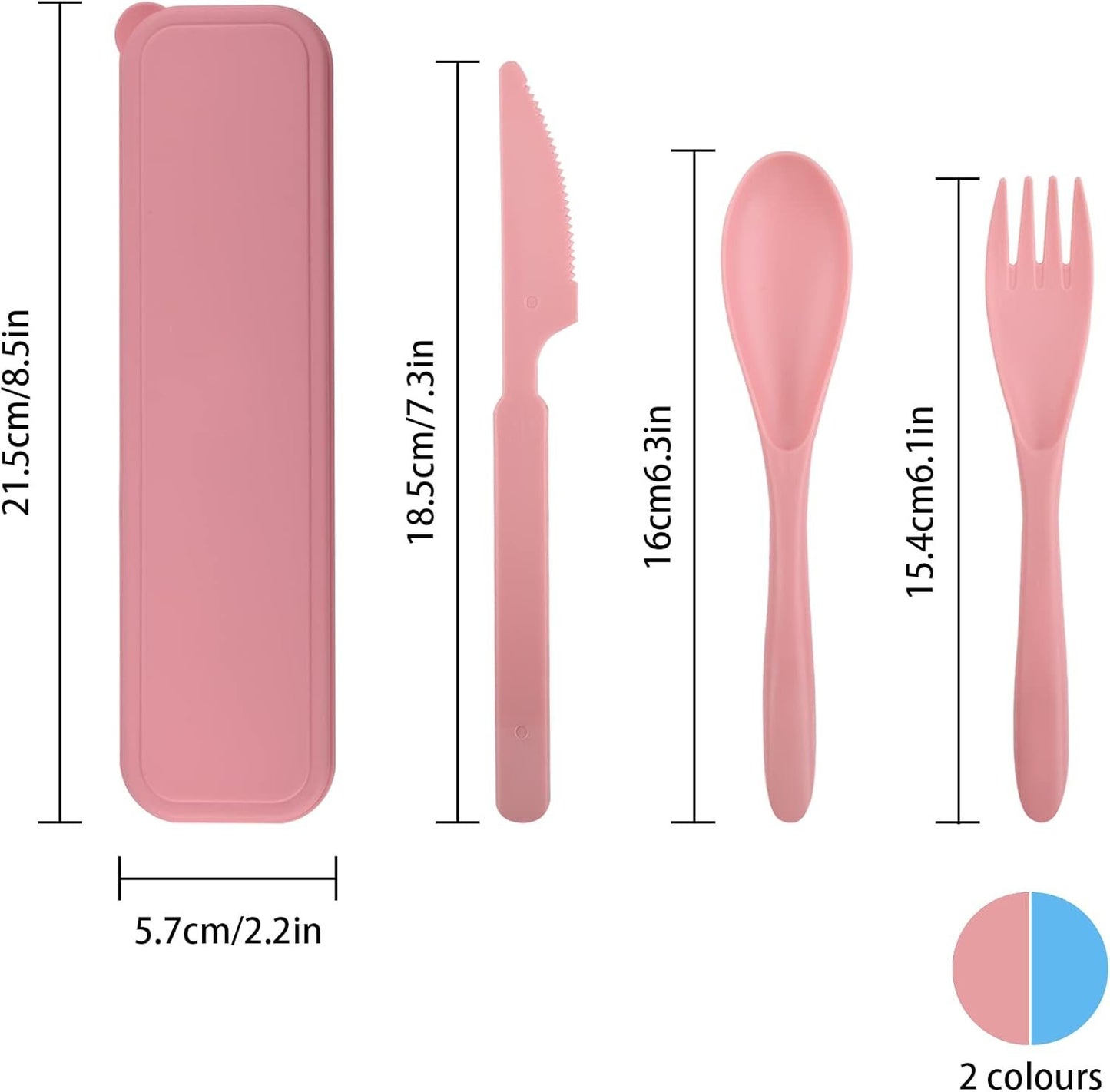 2 Sets Travel Cutlery Set with Case, Reusable Plastic Knife Spoon and Fork Set, Utensils Set for Lunch Box, Portable Camping Flatware Set Service Dinnerware for Picnic School or Daily Use (Blue+Pink)