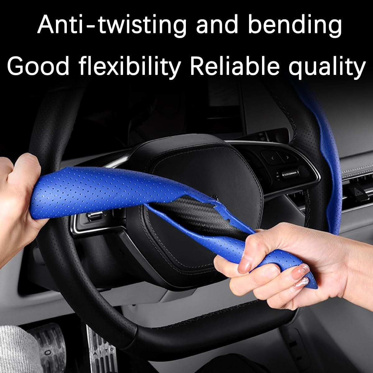TSUGAMI Car Steering Wheel Cover, Nappa Leather Segmented Steering Wheel Protector, Car Interior Accessories, Anti-Skid & Breathable, Universal 15 Inch, Fit for Most Vehicles, SUV, Truck (Blue)