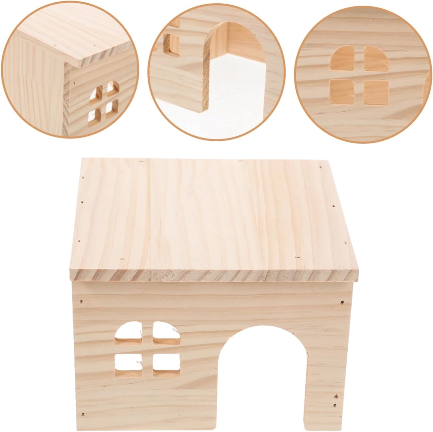 Milisten Wood Hamster House with Feeding and Watering Platform Natural Wood Hideout for Hamsters Chinchillas and Small Pets Easy to Maintain Climbing with Integrated Functionality