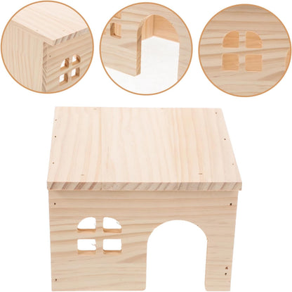 Milisten Wood Hamster House with Feeding and Watering Platform Natural Wood Hideout for Hamsters Chinchillas and Small Pets Easy to Maintain Climbing with Integrated Functionality
