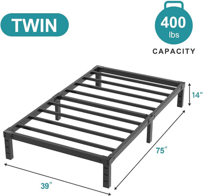 Twolike Twin Metals Bed Frames, Bed Frames with Underbed Storage, Steel Slat Support,Anti-Noise Foam Stickers, Easy Assembly,14 Inch Twin