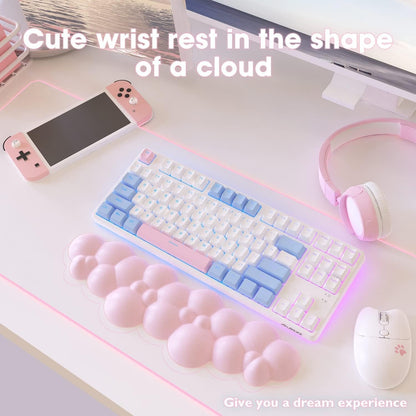 Cloud-Soft Ergonomic Wrist Rest for 100 Keys 87 Keys 68keys Keyboard PU Material Anti-Slip Rubber Base Memory Foam Cloud-Shaped Palm Rest for Computer Laptop,Pain Relief (Pink)