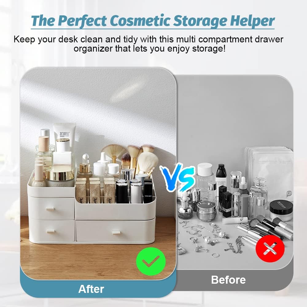 REFORUNG Makeup Organizer with Drawers Makeup Organizer Storage Container Makeup Organizer 28 x 18 cm Plastic Cosmetic Organizer for Cosmetics, Jewellery and Accessories