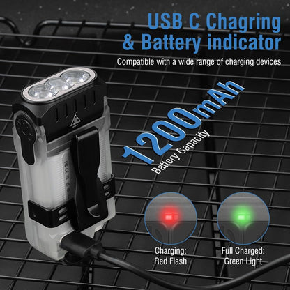 PEAUS V15 LED EDC Flashlight - 1200 Lumens, USB C Rechargeable, 10 Modes, Pocket Light with Warm/Red Light, Clothing Clip, IP67 Waterproof, 80° Rotating Head - Ideal for Survival, Tactical Use
