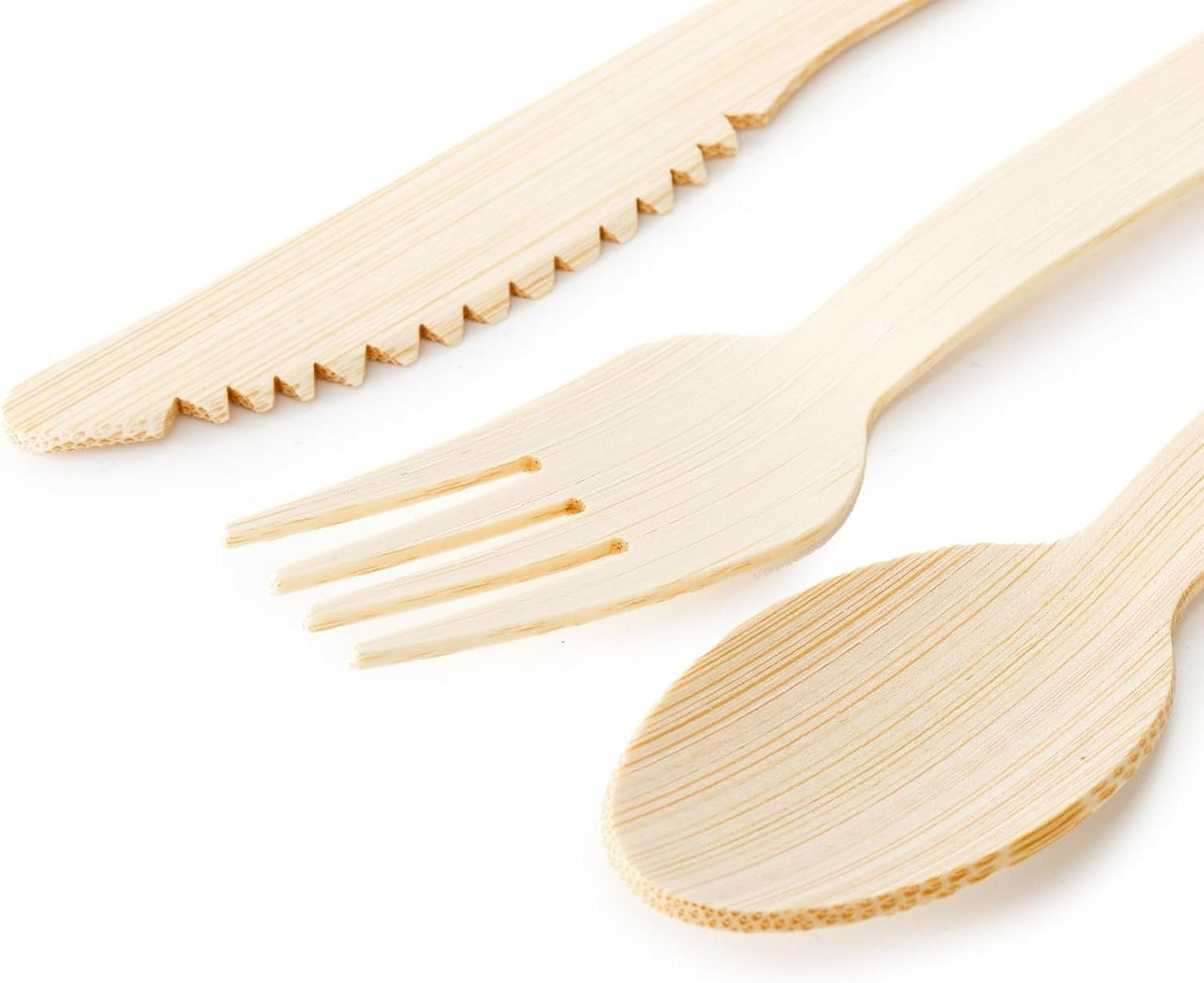 Hedume Set of 300 Natural Bamboo Utensils (100 Forks, 100 Spoons, 100 Knives) Disposable Bamboo Cutlery, Biodegradable and Compostable Bamboo Flatware for Wedding, Camping, Picnic, Party