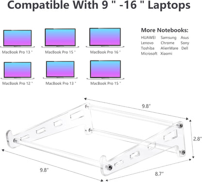 QUPIVA Acrylic Laptop Stand for Desk, Clear Ventilated Computer Stand Holder for Desk, Ergonomic Acrylic Sturdy Laptop Riser Compatible with MacBook Air Pro Dell Lenovo Thinkpad ASUS 9-16 Inch