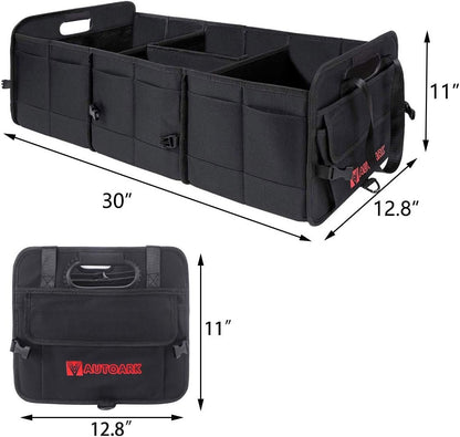 Autoark Multipurpose Car Trunk Organizer with Straps,Non-Slip Waterproof Bottom,Durable Collapsible Adjustable Compartments Cargo Storage,Upgraded Handle,AK-072