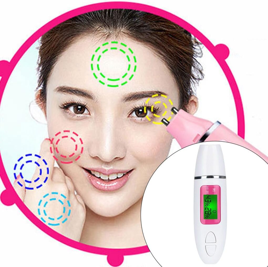 dijiusidy LCD Digital Skin Oil Moisture Tester Face Detector Portable Salon Spa Pocket Beauty Skincare Device for Women Girls, White