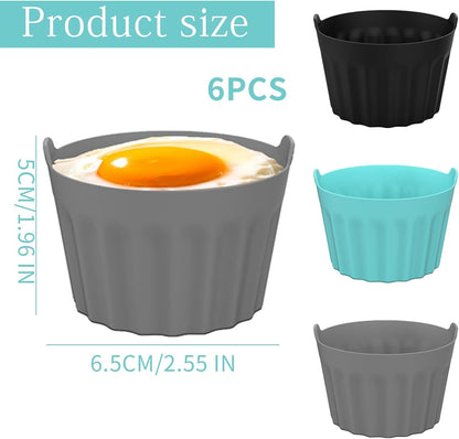 6 Pcs Ramekins for Air Fryer Silicone Large Muffin Cases Nonstick Egg Poacher Silicone Mould Bakeware Easy Release Ramekins Baking Cups for Muffin Cupcakes Eggs Pudding