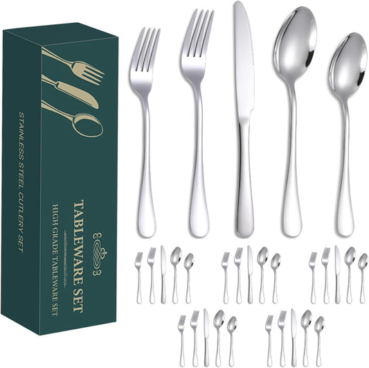 30 Pieces Silverware Set for 6, Includes Spoons Forks Knives, Utensils Cutlery Set Service for 6, Dishwasher Safe, Durable Home Kitchen Eating Tableware Set Premium Cutlery Utensil Set