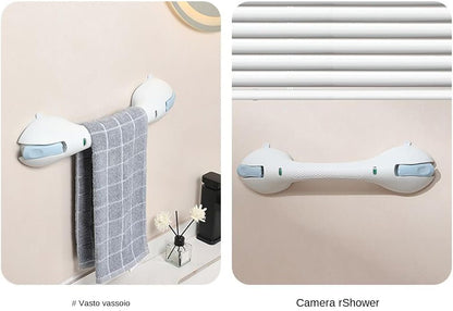 Shower Grab Rail, Safe Removable Shower Grab Bars with Suction Cup, 17.72x3.94x1.97 Inches, Disability Assistive Tool, Easy Install, Non-Slip Bathtub Safety Rails for Bathroom