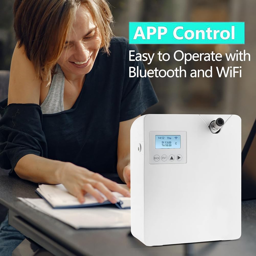 Smart Scent Air Machine, 300ML Aromatherapy Diffuser with Touch Screen & Bluetooths/WiFi Remote App Control, Covering 300-400m³, for Home, Hotel, Office, Bedroom, Spa White
