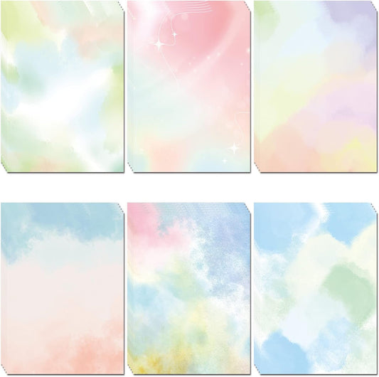 Watercolor Styles Aesthetic Stationery Paper, 8.5 x 11 In, 60 Sheets, Double Sided, Colorful Pretty Decorative Scrapbook / Writing Paper, Printer Friendly for Invitations
