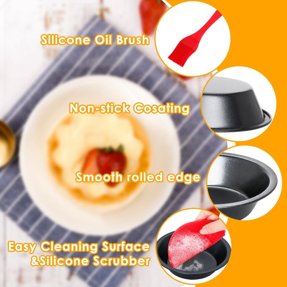 Quyimy 12 Pack Mini Pie Pans, 5 Inch Pie Tins Reusable Round Small Quiches Pans, Carbon Steel Tart Pan Nonstick Small Pot Tin Bakeware for Dessert, Cake, Fruit and Meat