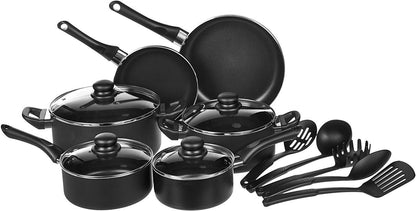 Amazon Basics 15-Piece Non-Stick Kitchen Cookware Set + 6-Piece Nonstick Bakeware Set