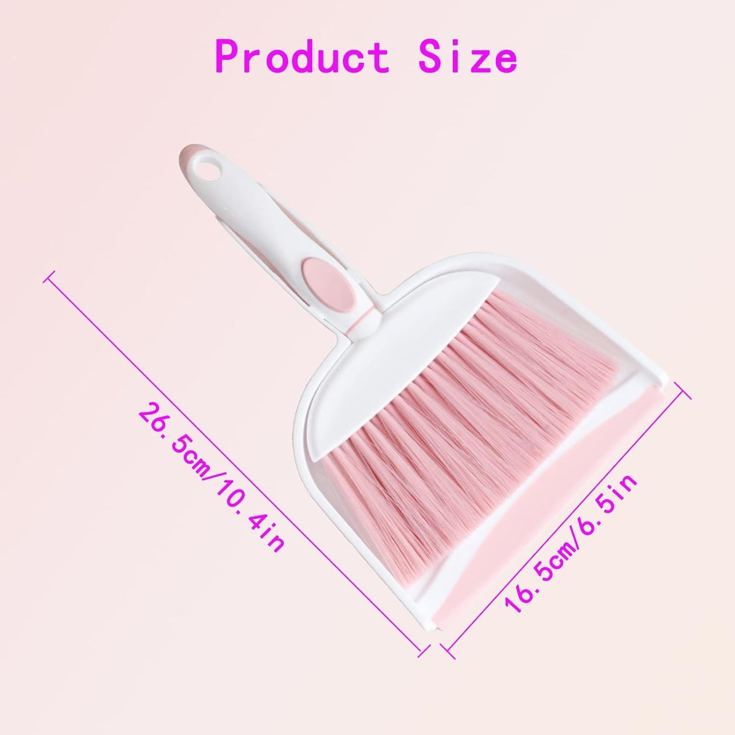 Mini Broom and Dustpan Set - Compact Desk and Cleaning Kit, Small Whisk Broom for Office, Kitchen, Home - Lightweight Pink Dustpan - Essential Daily Cleaning Tool