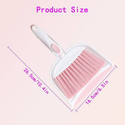 Mini Broom and Dustpan Set - Compact Desk and Cleaning Kit, Small Whisk Broom for Office, Kitchen, Home - Lightweight Pink Dustpan - Essential Daily Cleaning Tool