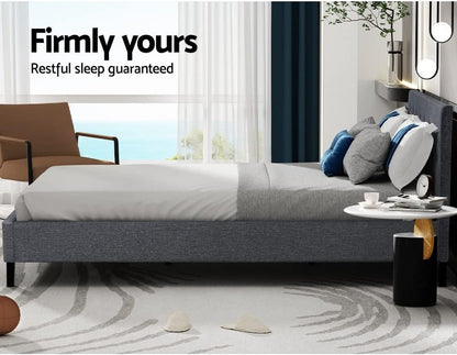 Artiss Queen Bed Frame Platform Tufted Headboard Wooden Frames Beds Base Bedroom Room Decor Home Furniture, Upholstered with Grey Faux Linen Fabric + Foam + Wood, Modern Design