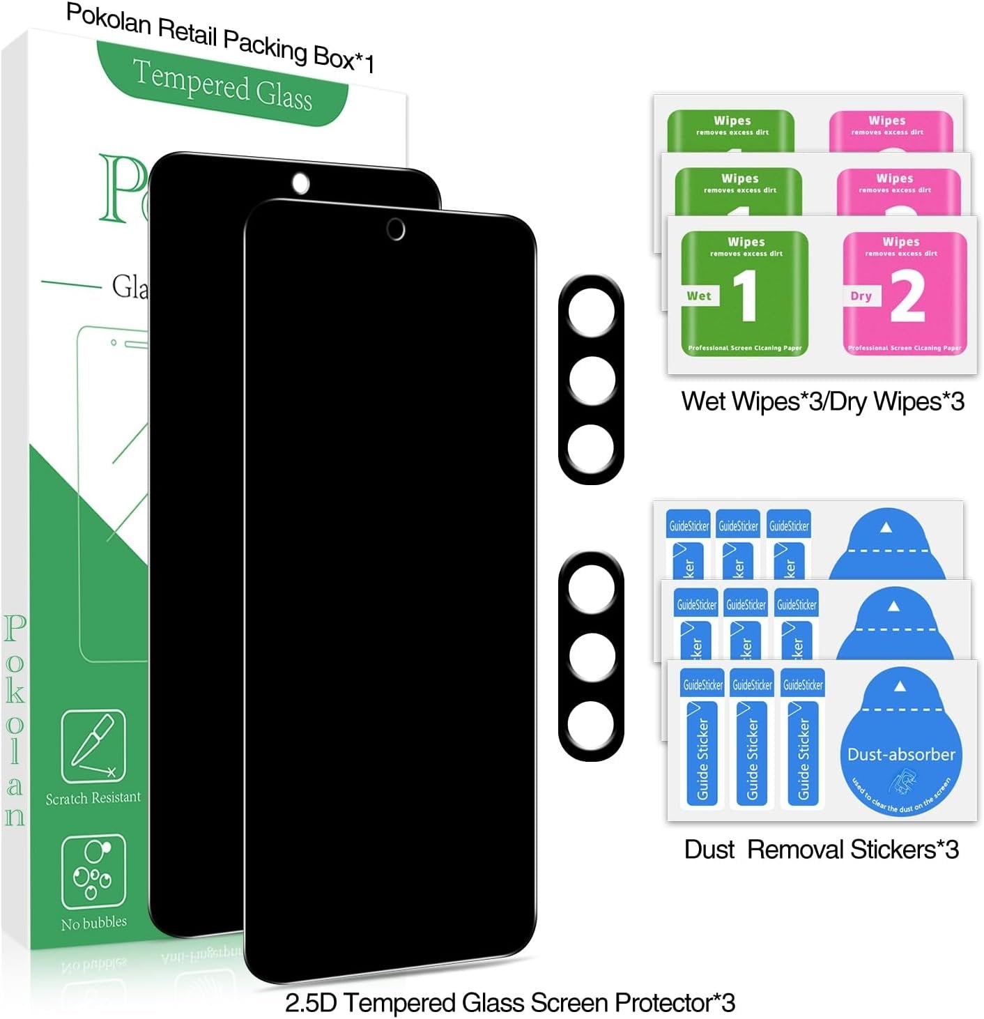 Pokolan [2+2 Pack] Privacy Screen Protector for Samsung Galaxy S24 FE with Camera Lens Protecor, Anti Spy Private Tempered Glass Film, Case Friendly, 9H Hardness