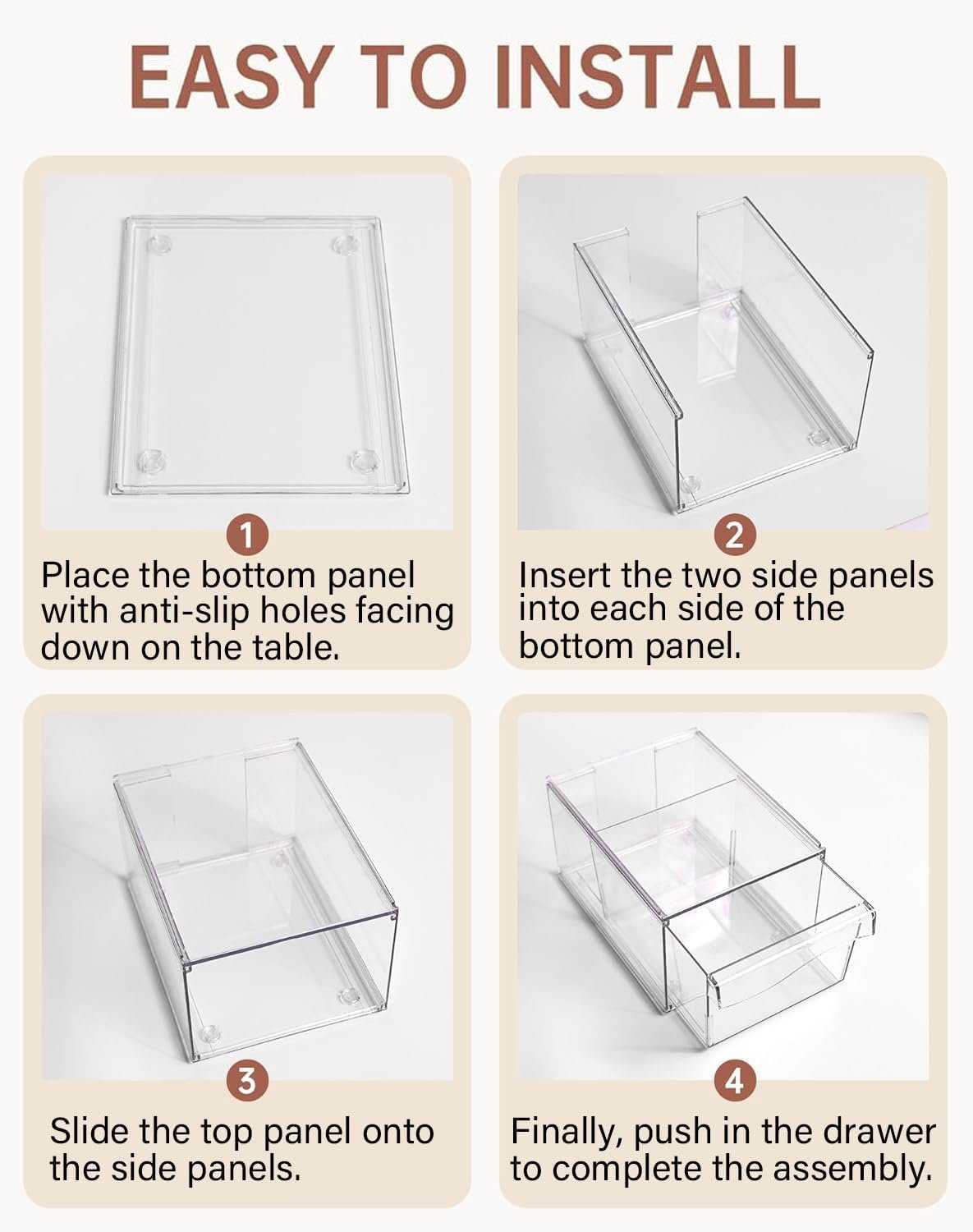 YIEZI 3 Pack Stackable Clear Drawer Organizer Bins Bathroom Organizers, Clear Plastic Storage Bins, Home Storage Organizer to Cosmetics, Makeup, Nail Art, Kitchen Under Sink Organization - Detachable