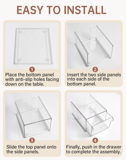 YIEZI 3 Pack Stackable Clear Drawer Organizer Bins Bathroom Organizers, Clear Plastic Storage Bins, Home Storage Organizer to Cosmetics, Makeup, Nail Art, Kitchen Under Sink Organization - Detachable