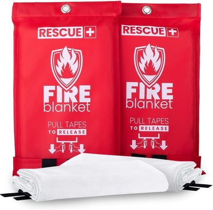 Rescue+ Emergency Fire Blankets – 2 Pack, 40” x 40” Fiberglass Flame Retardant Safety Blanket for Home, Kitchen, Workplace, Travel, Camping, and Car Emergencies