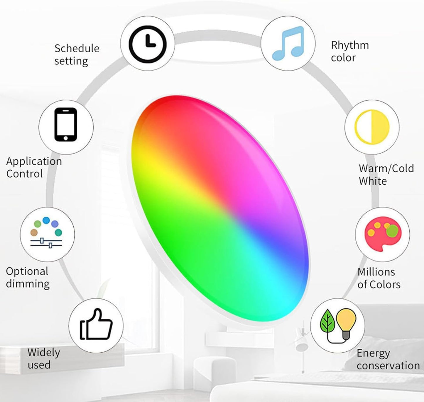 24W WiFi Smart Ceiling Light Fixture Ultra-Thin with Alexa Google Home Voice Control 220V Dimmable Light Fixtures 3000K-6500K Color Temperature for Bedroom Living Room Modern Style (Black)