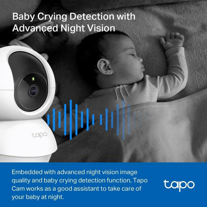 TP-Link Tapo Pan/Tilt AI Smart Home Security Wi-Fi Camera, Baby Monitor, 1080P, Motion & Person Detection, Night Vision, SD Card Slot, Voice Control, No Hub Required, 2-Pack (Tapo C200P2)